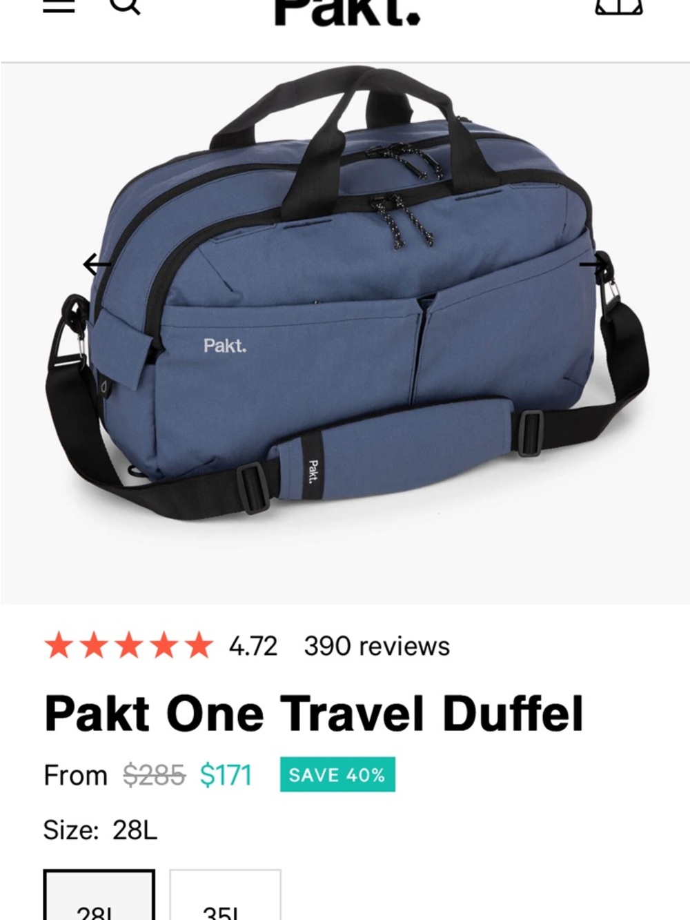 Pakt One Travel Duffel in Blue - Versatile Everyday Carry